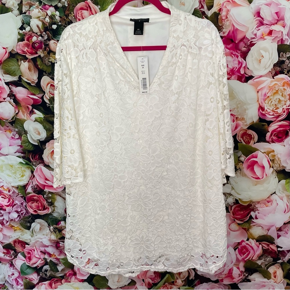 Investments Ivory Lace Plus Top Size 2X